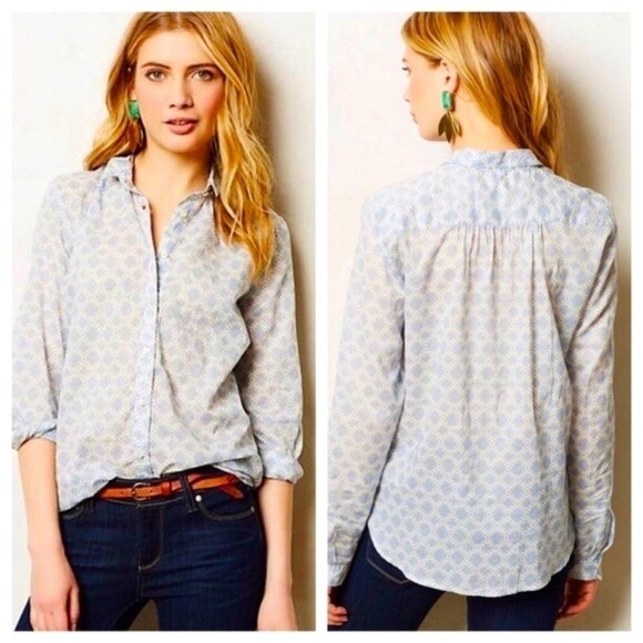 Anthropologie Holding Horses Ikat Western Print Isla Button Down Top Size 6 - Picture 3 of 13